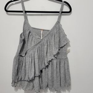 Free People Ruffled Tiered Tank Top Cami Grey Size Medium
